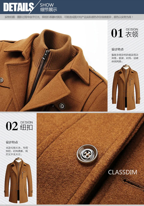 Elegant Men's Winter Cashmere Wool Blend Overcoats & Trench Coats for Business Casual Style - Stylish Outerwear Essentials